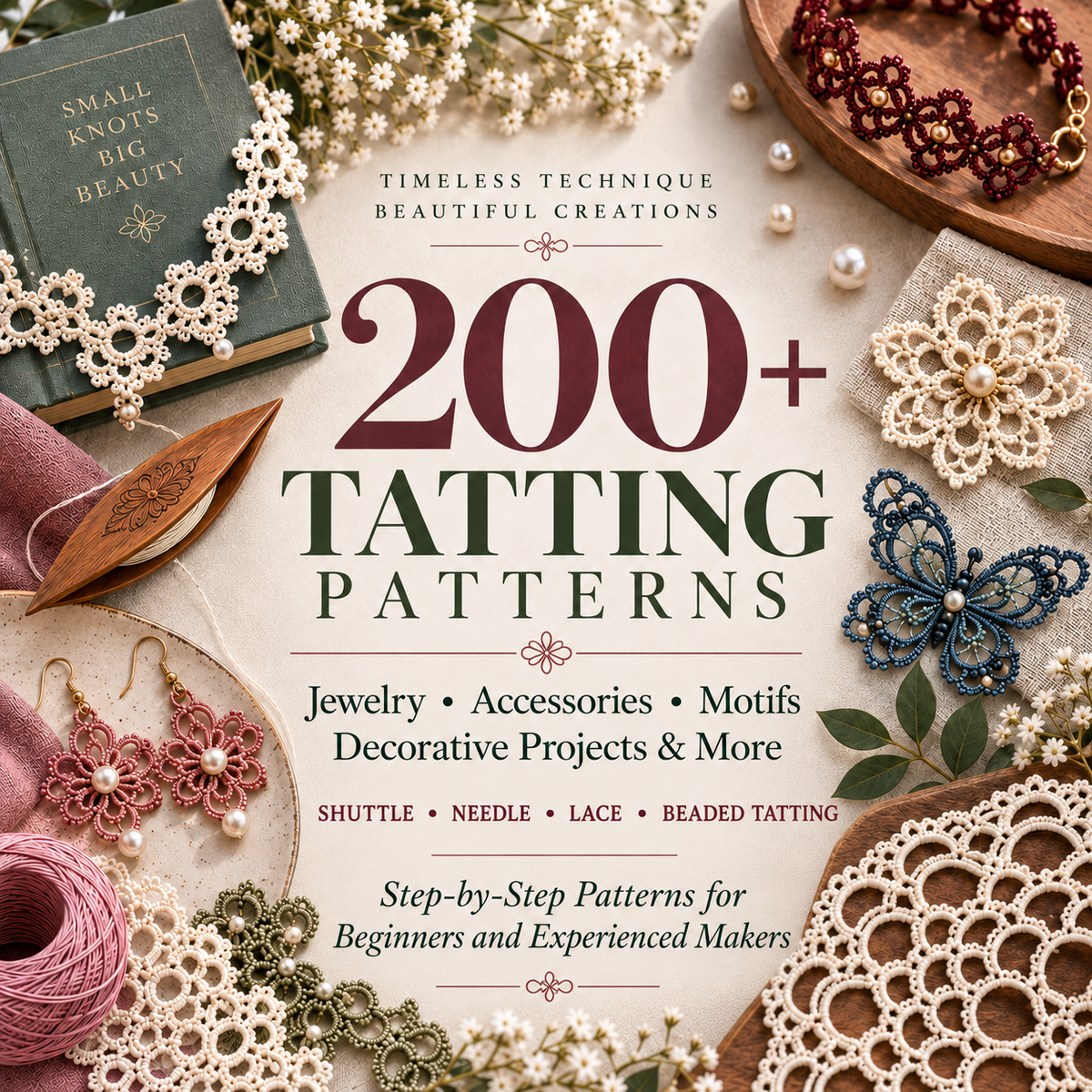 200+ Tatting Patterns Bundle - Shuttle & Needle Tatting PDF Books, Lace Jewellery, Doilies, Edgings & Bookmarks